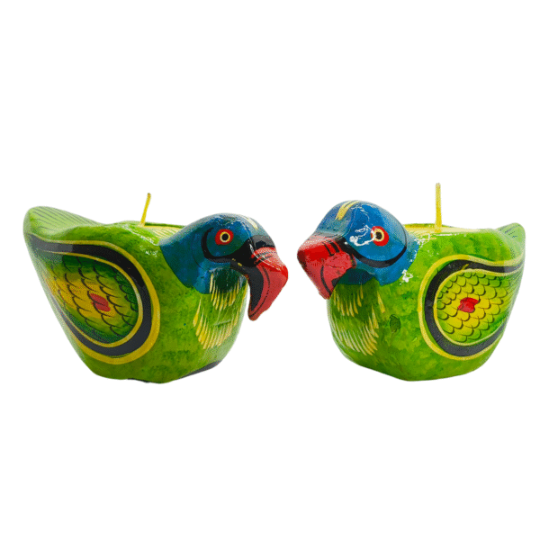 Ratan Handicrafts Wooden Tea Light Candle Holders Home Decorative Animals Shaped Diwali Diyas (Pack of 2) Bird  Green