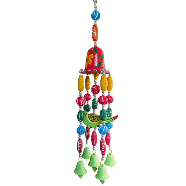 Wooden & Clay Bird Bell Wind Chime, Crafts of Varanasi, Home Decor, Indian Wooden Handicrafts, Home Balcony Hanging Toran Door Hanging Bell Antique Best Handicrafts Red