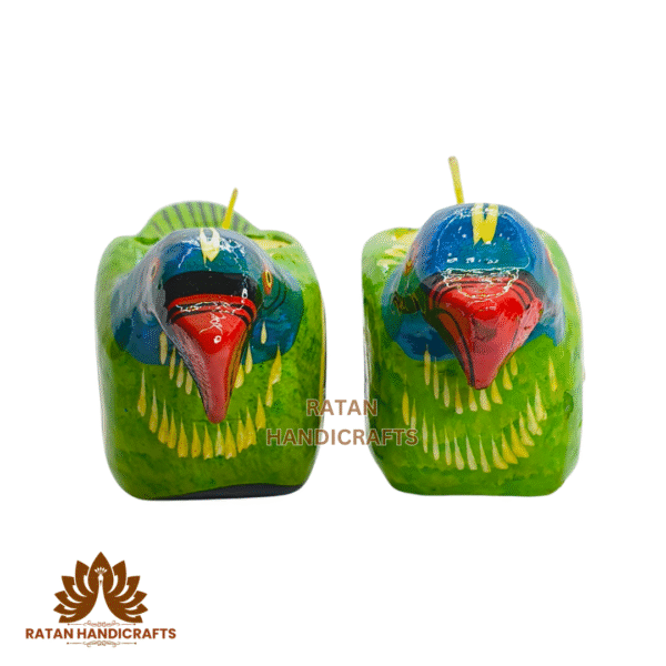 Ratan Handicrafts Wooden Tea Light Candle Holders Home Decorative Animals Shaped Diwali Diyas (Pack of 2) Bird  Green - Image 2