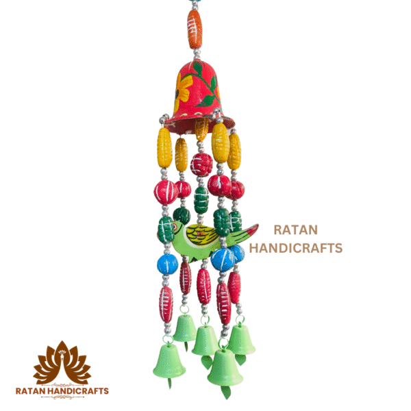 Wooden & Clay Bird Bell Wind Chime, Crafts of Varanasi, Home Decor, Indian Wooden Handicrafts, Home Balcony Hanging Toran Door Hanging Bell Antique Best Handicrafts Red - Image 2