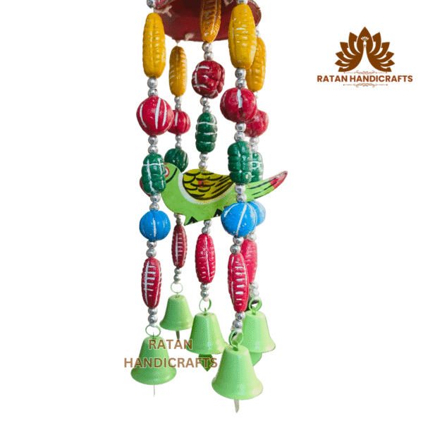 Wooden & Clay Bird Bell Wind Chime, Crafts of Varanasi, Home Decor, Indian Wooden Handicrafts, Home Balcony Hanging Toran Door Hanging Bell Antique Best Handicrafts Red - Image 3