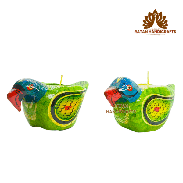 Ratan Handicrafts Wooden Tea Light Candle Holders Home Decorative Animals Shaped Diwali Diyas (Pack of 2) Bird  Green - Image 4