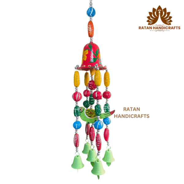 Wooden & Clay Bird Bell Wind Chime, Crafts of Varanasi, Home Decor, Indian Wooden Handicrafts, Home Balcony Hanging Toran Door Hanging Bell Antique Best Handicrafts Red - Image 5