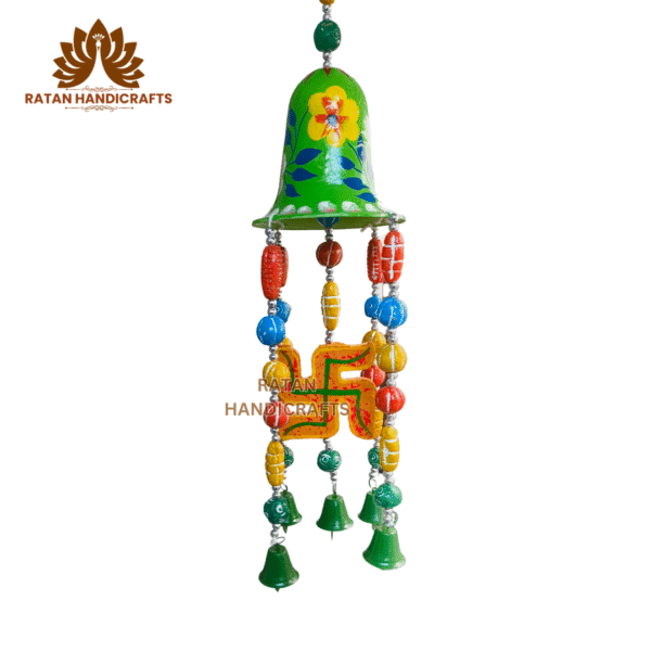 Wooden & Clay Swastik Bell Wind Chime, Crafts of Varanasi, Home Decor, Indian Wooden, Home Balcony Hanging Toran Door Hanging Bell Antique Best Handicrafts. - Image 6