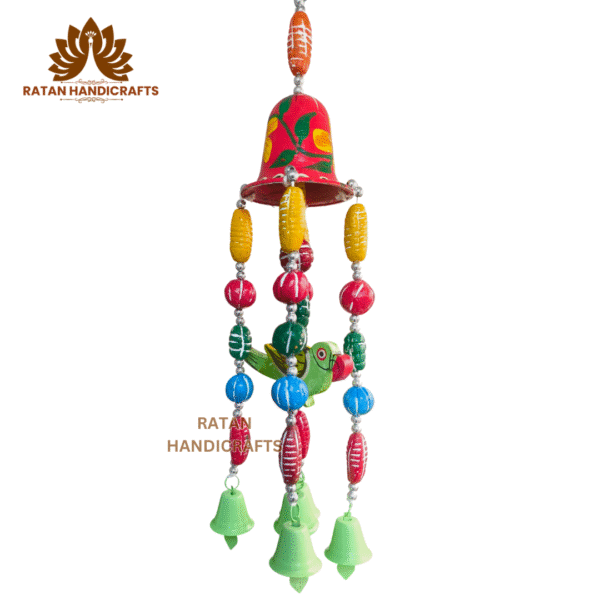 Wooden & Clay Bird Bell Wind Chime, Crafts of Varanasi, Home Decor, Indian Wooden Handicrafts, Home Balcony Hanging Toran Door Hanging Bell Antique Best Handicrafts Red - Image 6