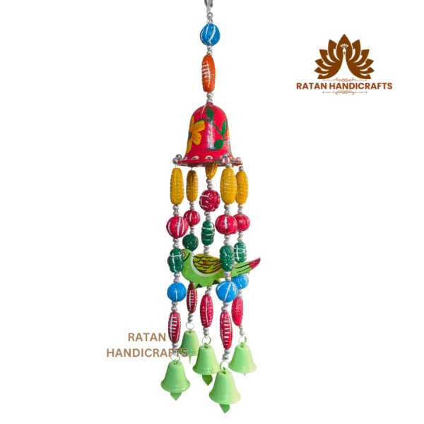 Wooden & Clay Bird Bell Wind Chime, Crafts of Varanasi, Home Decor, Indian Wooden Handicrafts, Home Balcony Hanging Toran Door Hanging Bell Antique Best Handicrafts Red - Image 7