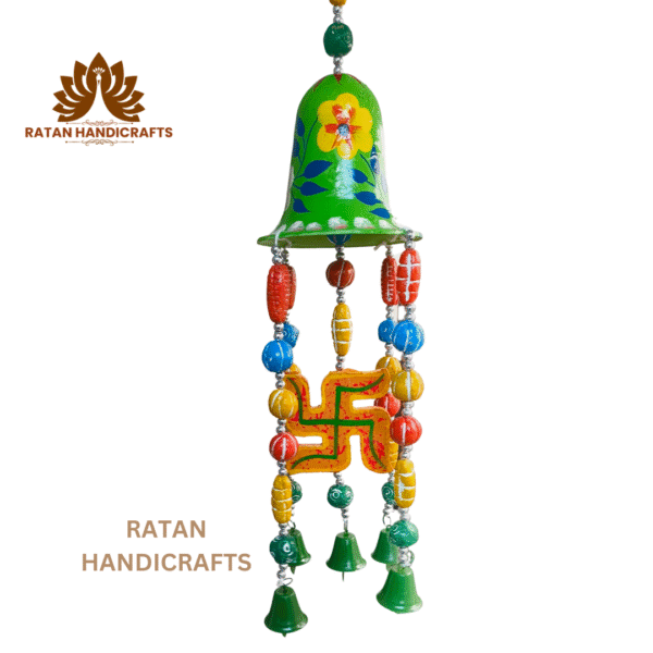 Wooden & Clay Swastik Bell Wind Chime, Crafts of Varanasi, Home Decor, Indian Wooden, Home Balcony Hanging Toran Door Hanging Bell Antique Best Handicrafts. - Image 8