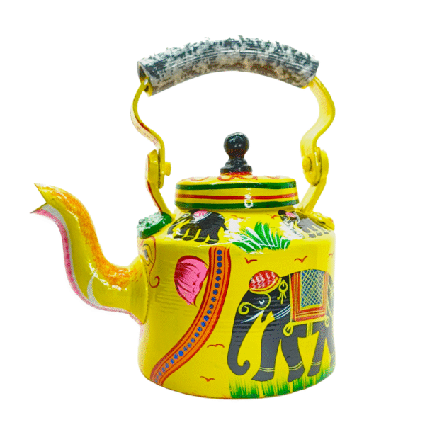 Ratan Handicrafts Hand Painted Designer Aluminium Chai Kettle for Tea/Coffee, Home Décor& Gift Purpose. Capacity 1 L, Size 8.5"x5.5"x8.5"