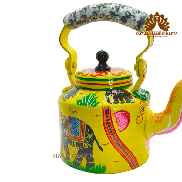 Ratan Handicrafts Hand Painted Designer Aluminium Chai Kettle for Tea/Coffee, Home Décor& Gift Purpose. Capacity 1 L, Size 8.5"x5.5"x8.5" - Image 3