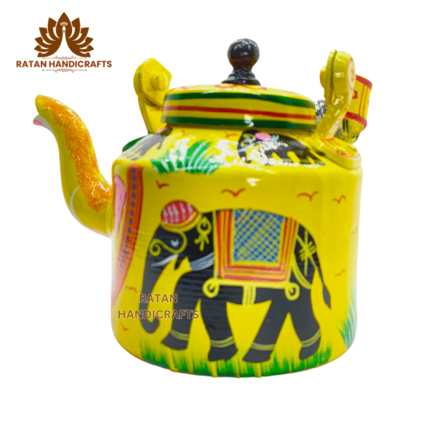 Ratan Handicrafts Hand Painted Designer Aluminium Chai Kettle for Tea/Coffee, Home Décor& Gift Purpose. Capacity 1 L, Size 8.5"x5.5"x8.5" - Image 6