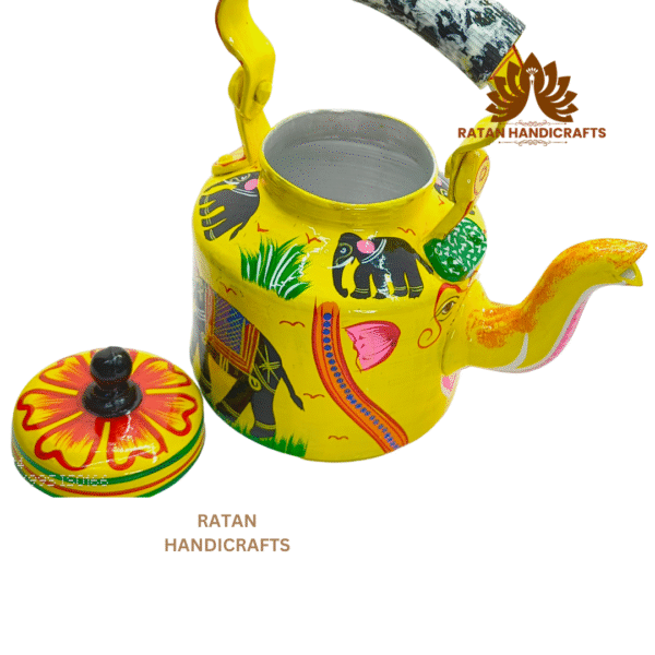 Ratan Handicrafts Hand Painted Designer Aluminium Chai Kettle for Tea/Coffee, Home Décor& Gift Purpose. Capacity 1 L, Size 8.5"x5.5"x8.5" - Image 7
